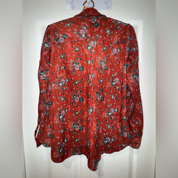 Anthropologie Building 18 Rust Corduroy Floral Button-Down Shirt size 4. EUC - Picture 2 of 10